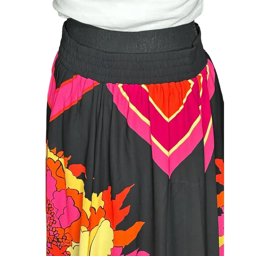 New York & Company Floral Midi Skirt Womens Pull On Elastic Waist Colorful 🌼 - Picture 3 of 8